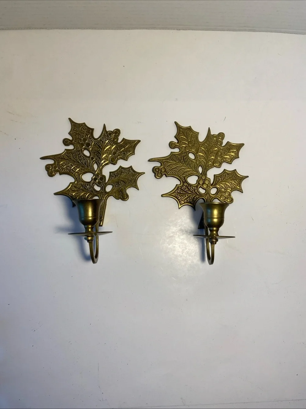 Brass Leaf Wall Candle Sconces - Pair